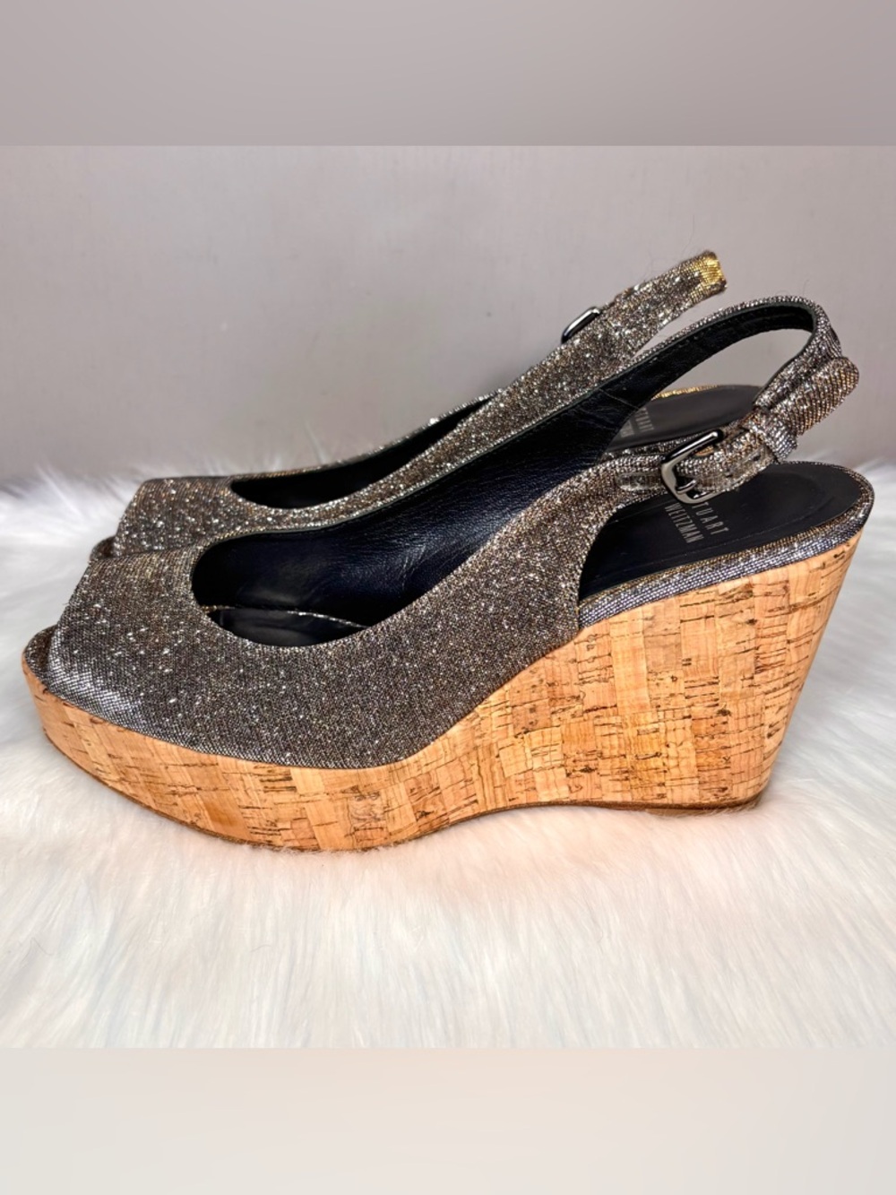 STUART WEITZMAN Metallic Cork Wedge Sandal - Picture 10 of 11